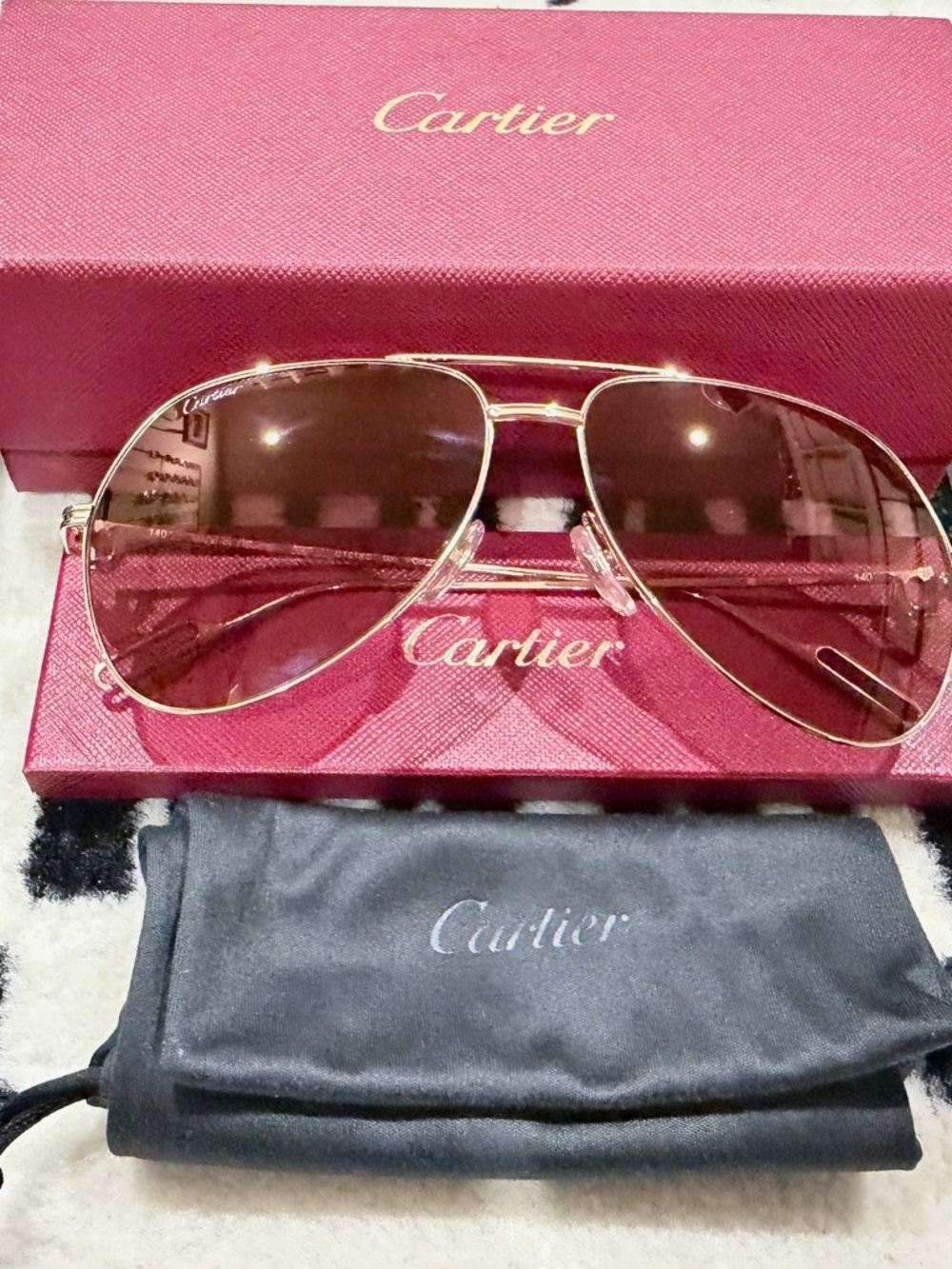 1000% Authentic Cartier Burgundy Pilot Unisex C Logo Temples Aviator Sunglasses
